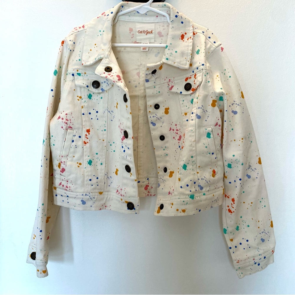 Cat & Jack Denim Splatter-Paint Jacket | Cream | M
